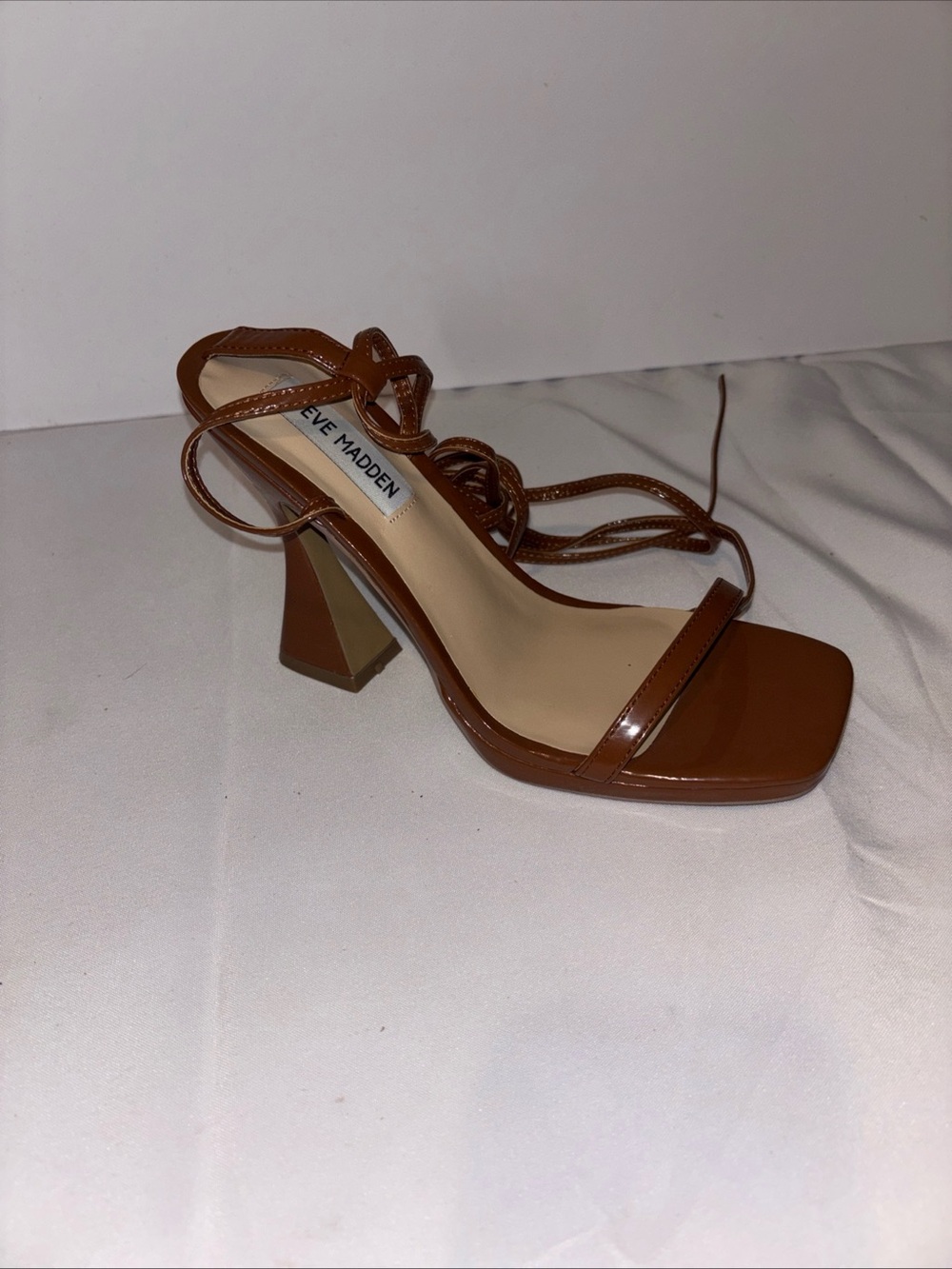 Steve Madden Cognac Lace-Up Block Heel Sandal Size 8.5M